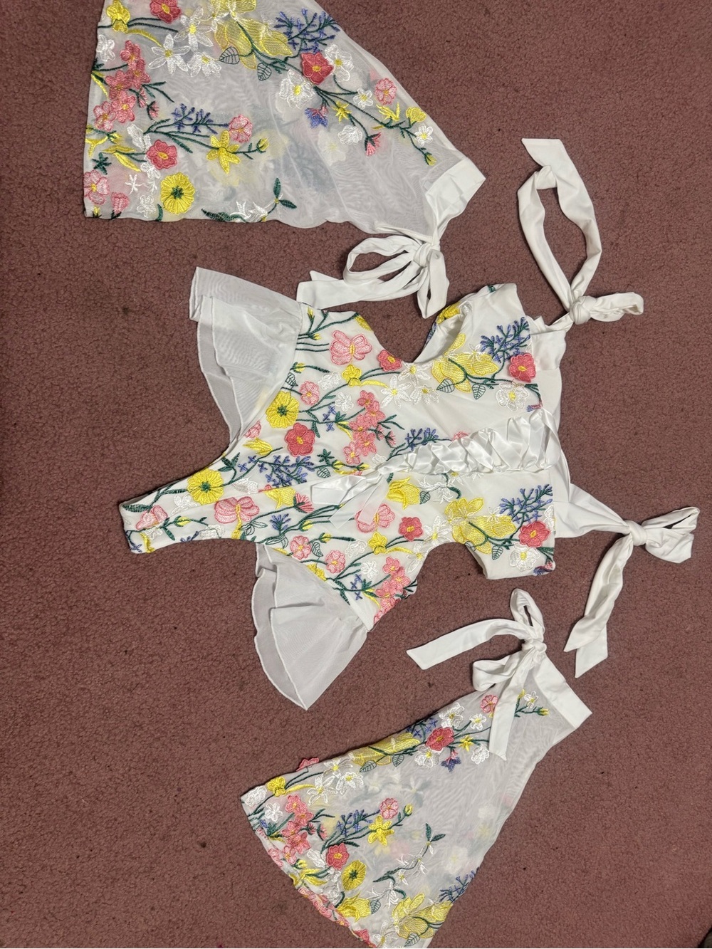 New large white floral flower bodysuit top rave festival boho raver outfit dress - Picture 8 of 9
